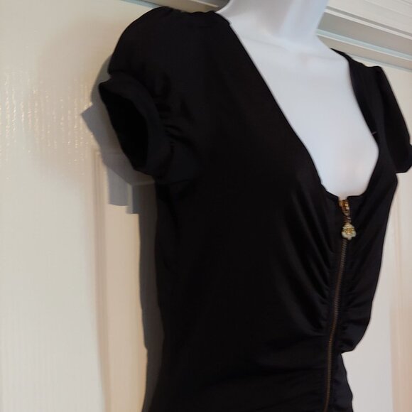 House of Dereon Black Full Zip Short Sleeve Goth Grunge Rocker Chick Dress M - Picture 6 of 12